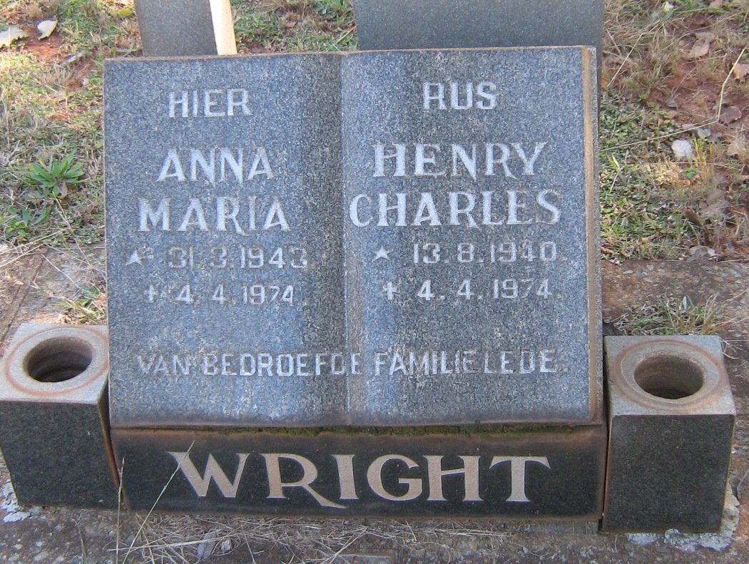 WRIGHT Henry Charles 1940-1974 &amp; Anna Maria 1943-1974