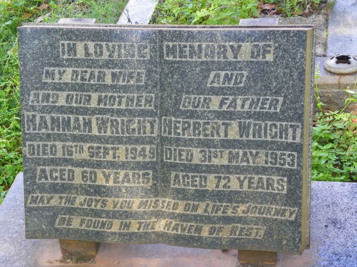 WRIGHT Herbert -1953 &amp; Hannah -1949
