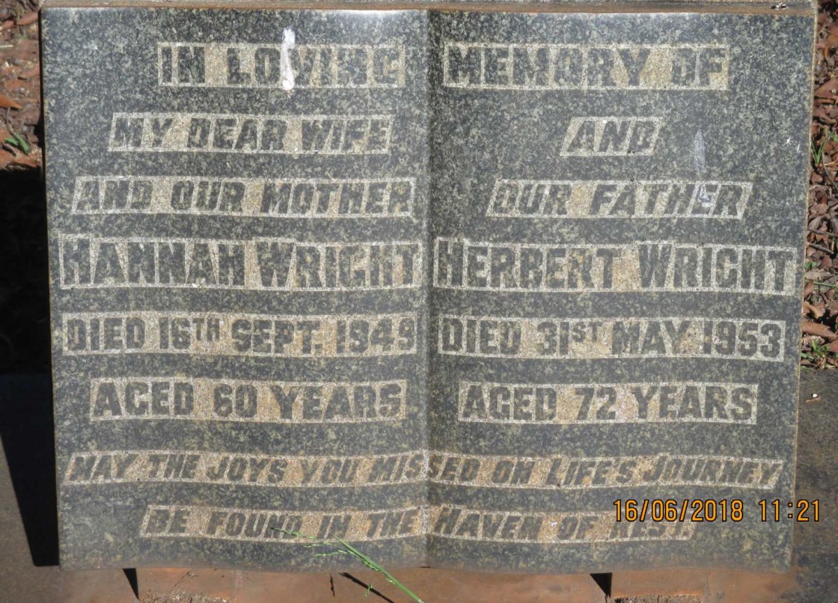 WRIGHT Herbert -1953 &amp; Hannah -1949