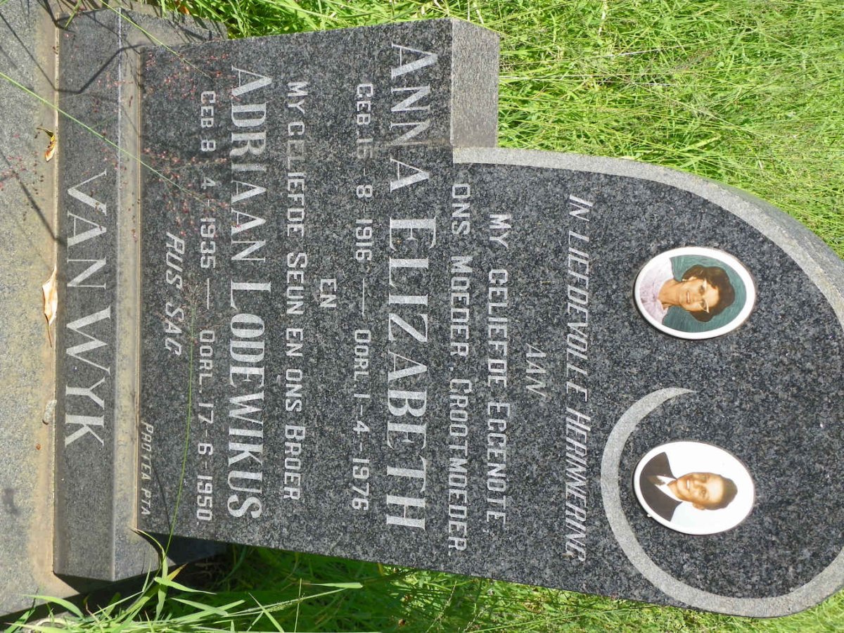 WYK Anna Elizabeth, van 1916-1976 :: VAN WYK Adriaan Lodewikus 1935-1950