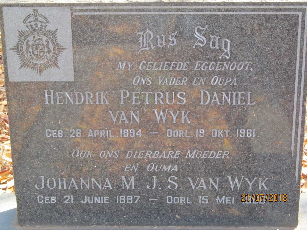 WYK Hendrik Petrus Daniel, van 1894-1961 &amp; Johanna M.J.S. 1887-1966