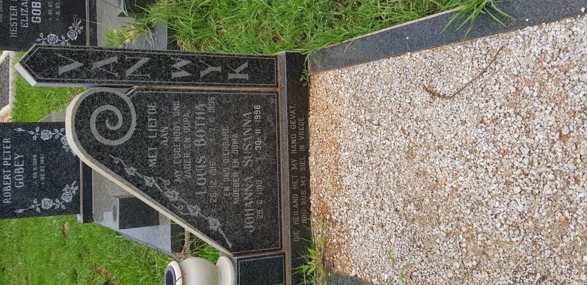 WYK Louis Botha, van 1916-1995 &amp; Johanna Susanna 1913-1996