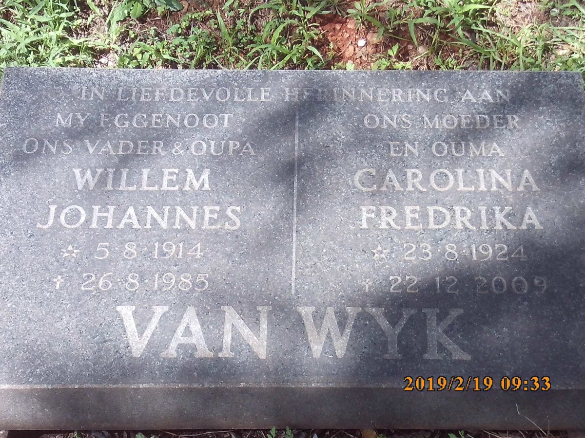 WYK Willem Johannes, van 1914-1985 &amp; Carolina Fredrika 1924-2009