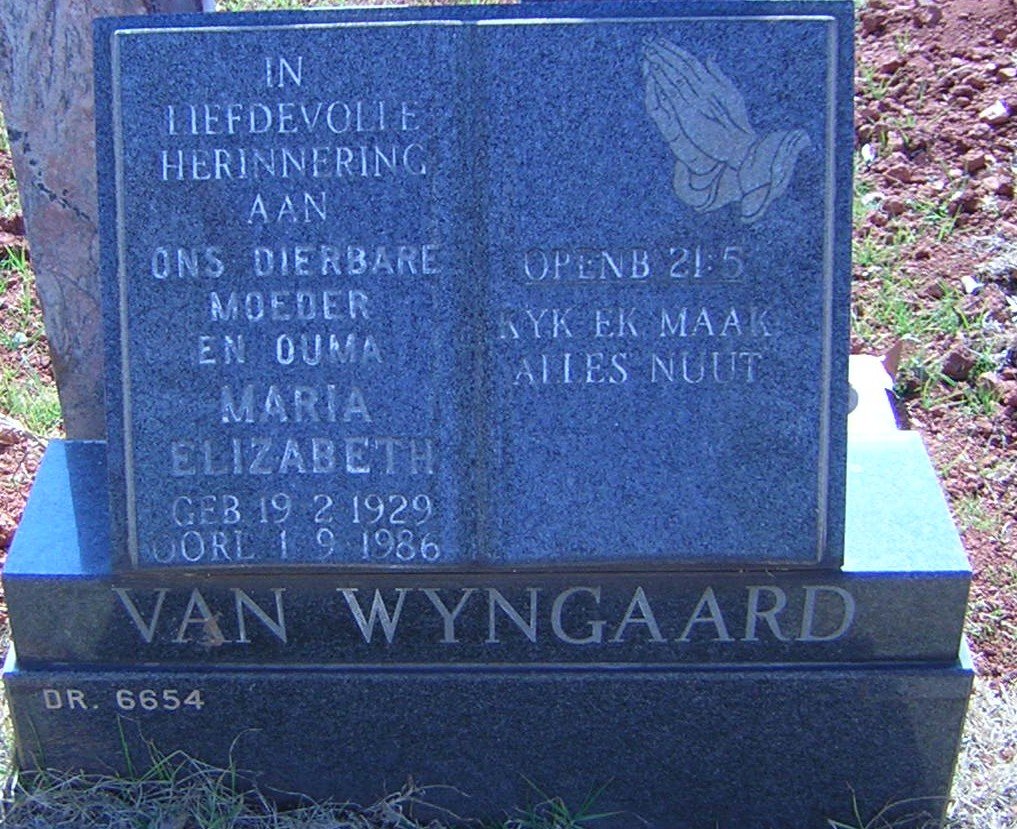 WYNGAARD Maria Elizabeth, van 1929-1986
