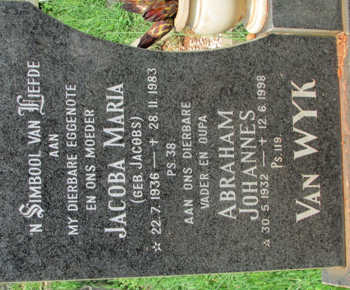 WYK Abraham Johannes, van 1932-1998 &amp; Jacoba Maria JACOBS 1936-1983