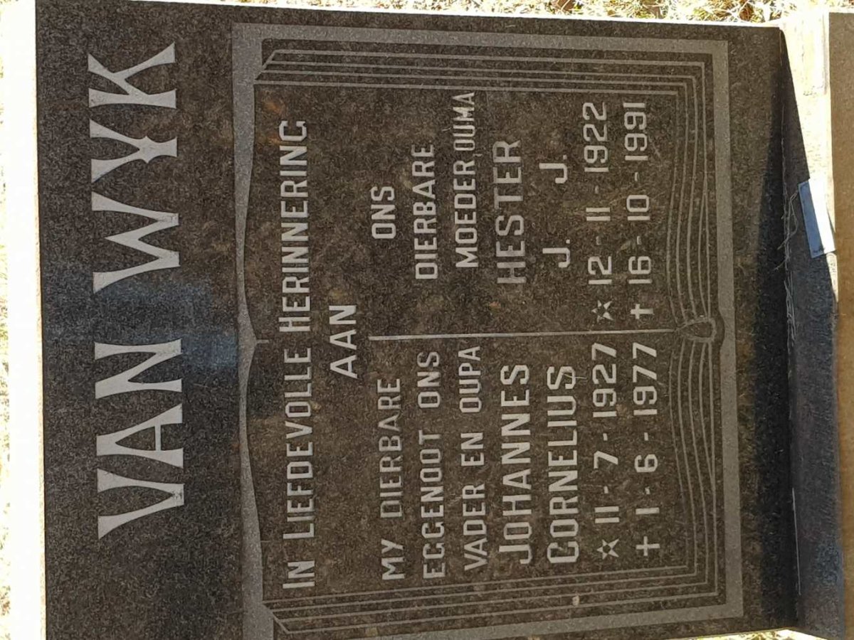 WYK Johannes Cornelius, van 1927-1977 &amp; Hester J.J. 1922-1991
