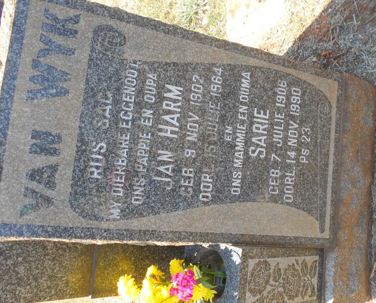 WYK Jan Harm, van 1902-1964 &amp; Sarie 1906-1990