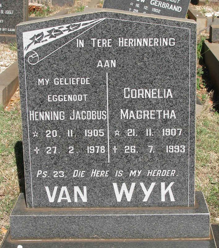 WYK Henning Jacobus, van 1905-1978 &amp; Cornelia Magretha 1907-1993