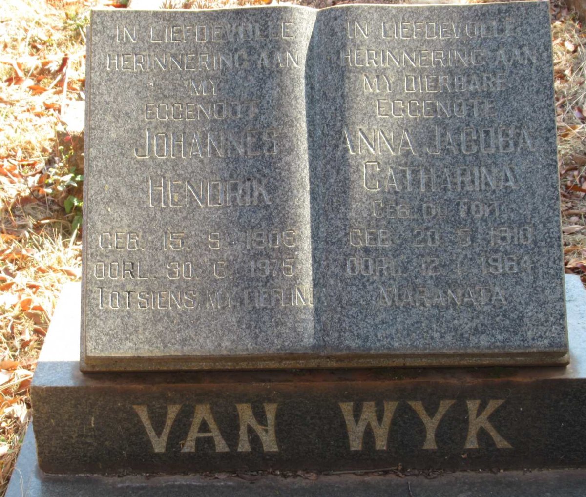 WYK Johannes Hendrik, van 1906-1975 &amp; Anna Jacoba Catharina DU TOIT 1910-1964
