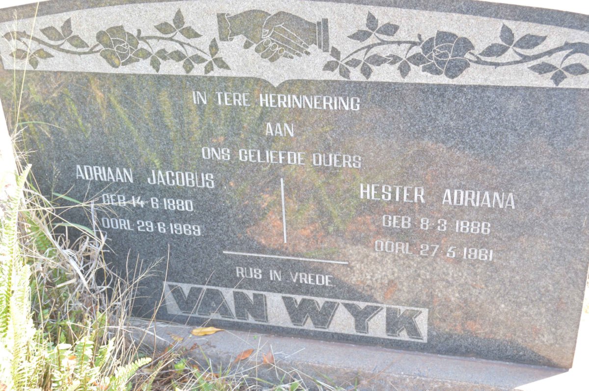 WYK Adriaan Jacobus, van 1880-1969 &amp; Hester Adriana 1886-1961