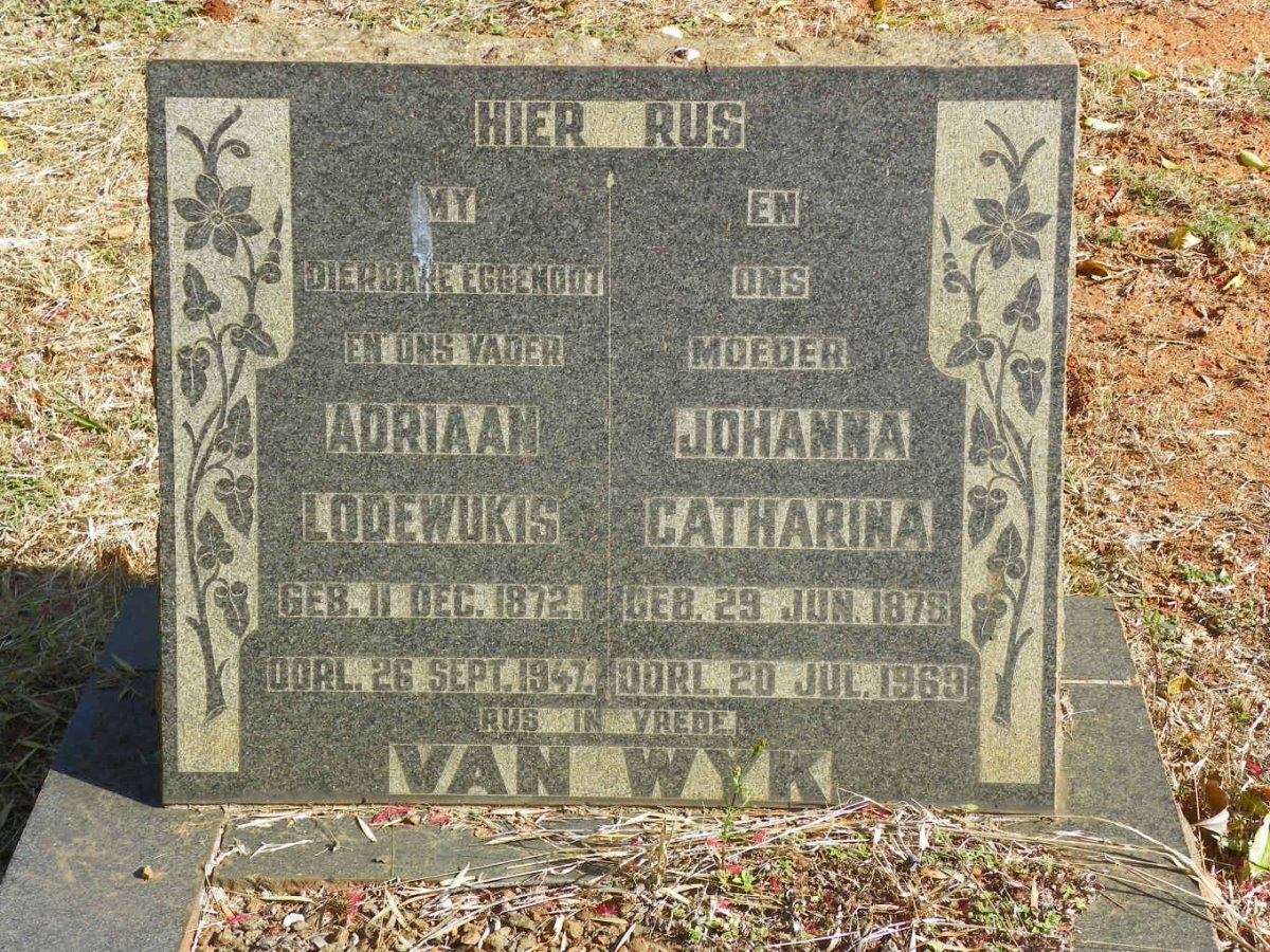 WYK Adriaan Lodewukis, van 1872-1947 &amp; Johanna Catharina 1878-1969