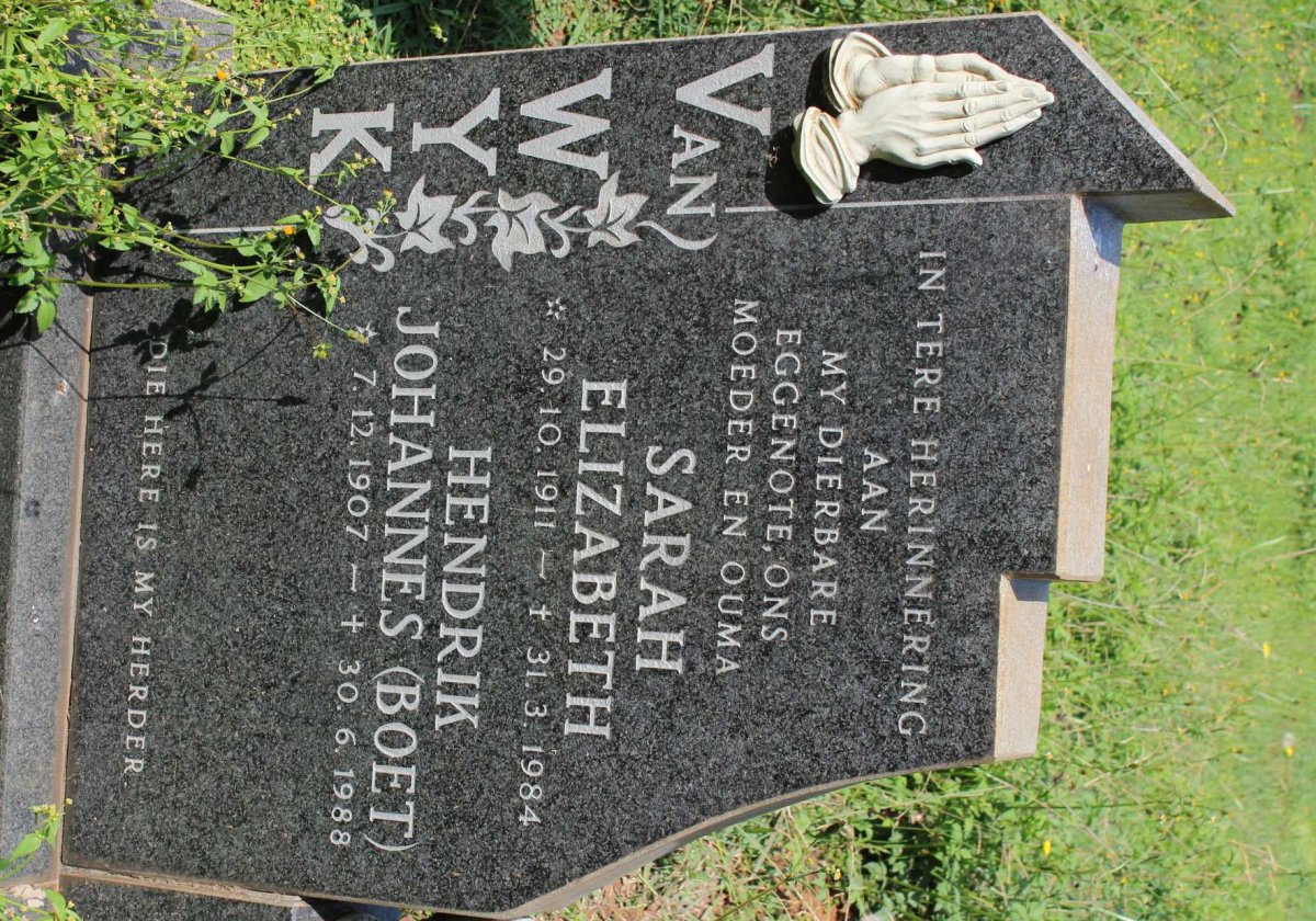 WYK Hendrik Johannes, van 1907-1988 &amp; Sarah Elizabeth 1911-1984