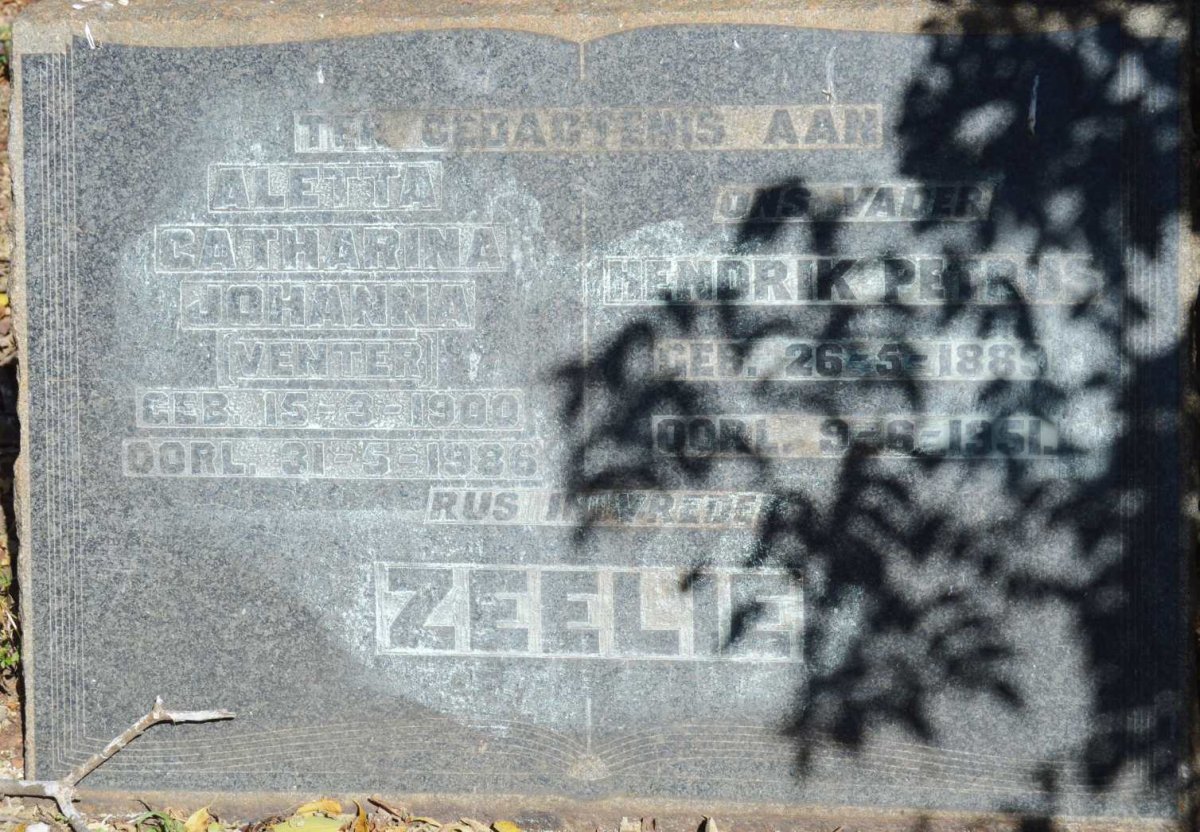 ZEELIE Hendrik Petrus 1889-1951 &amp; Aletta Catharina Johanna VENTER 1900-1986