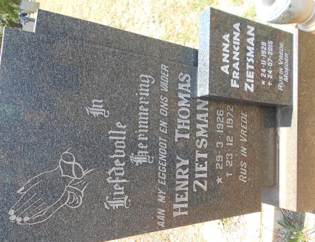 ZIETSMAN Henry Thomas 1926-1972 &amp; Anna Francina 1928-2015
