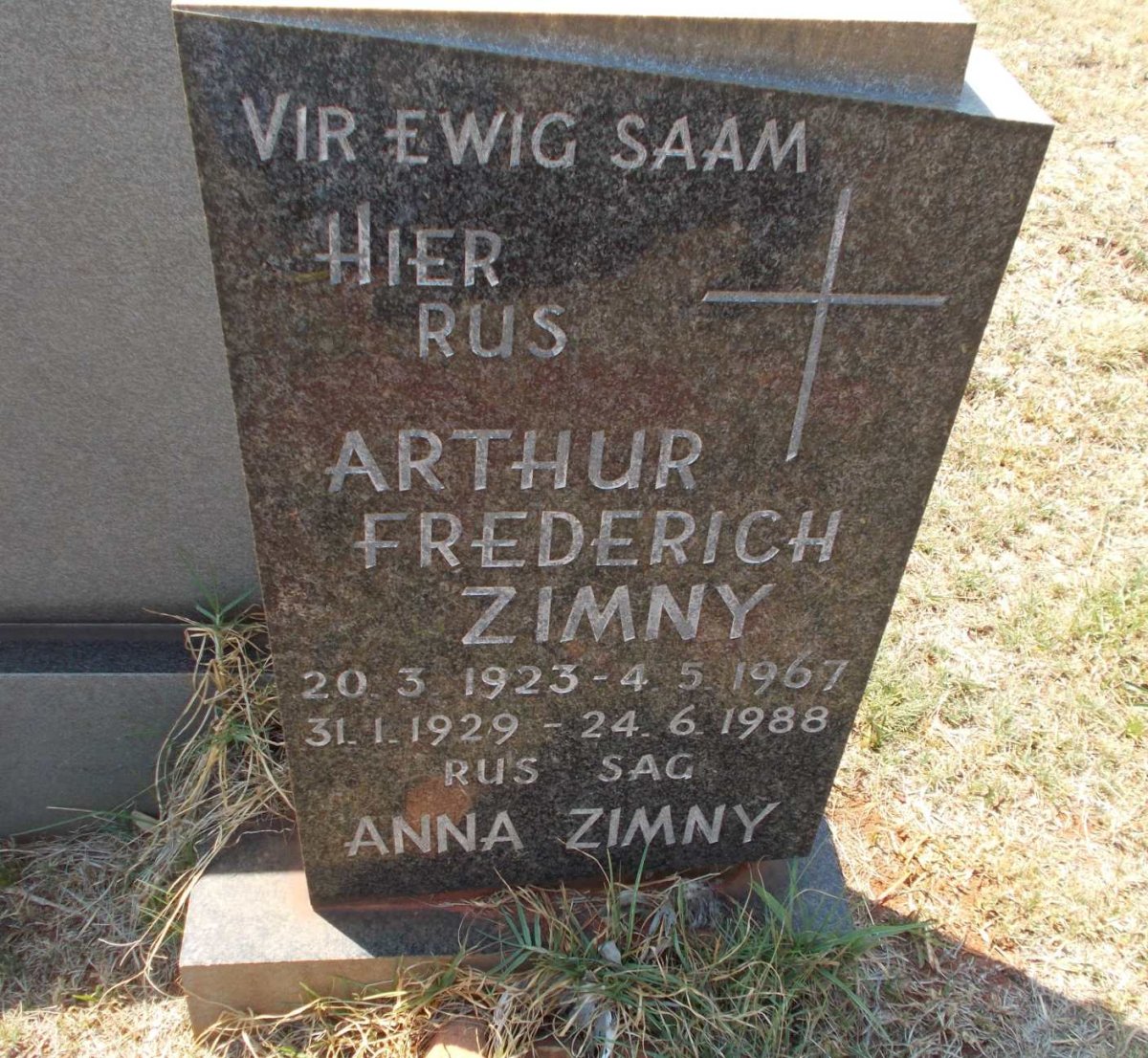 ZIMNY Arthur Frederich 1923-1967 &amp; Anna 1929-1988