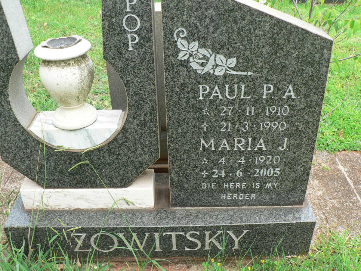 ZOWITSKY Paul P.A. 1910-1990 &amp; Maria J. 1920-2005