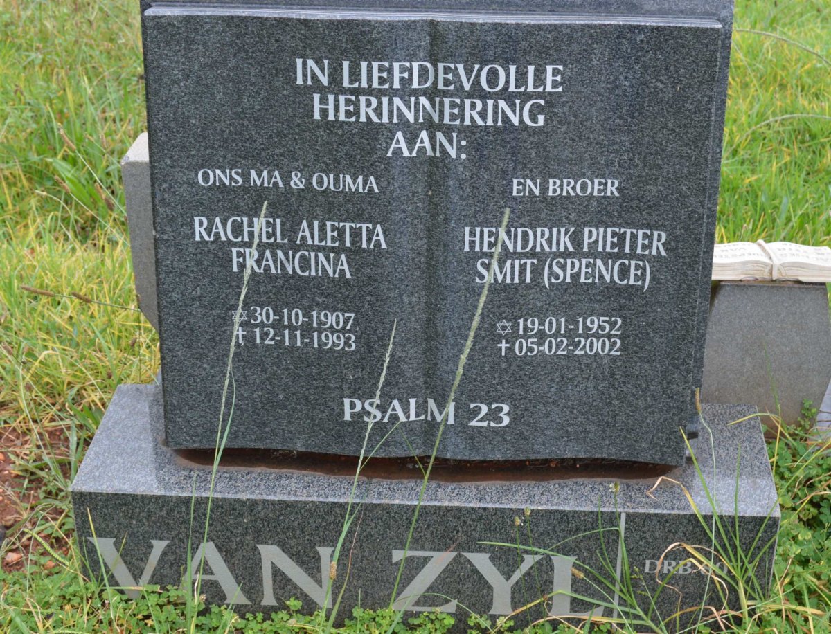 ZYL Rachel Aletta Francina, van 1907-1993 :: ZYL Hendrik Pieter Smit, van 1952-2002
