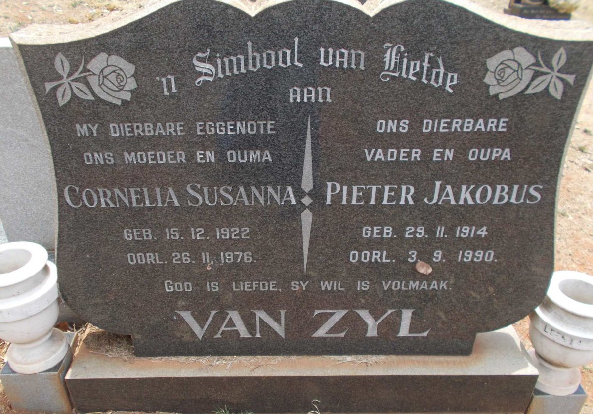 ZYL Pieter Jakobus, van 1914-1990 &amp; Cornelia Susanna 1922-1976