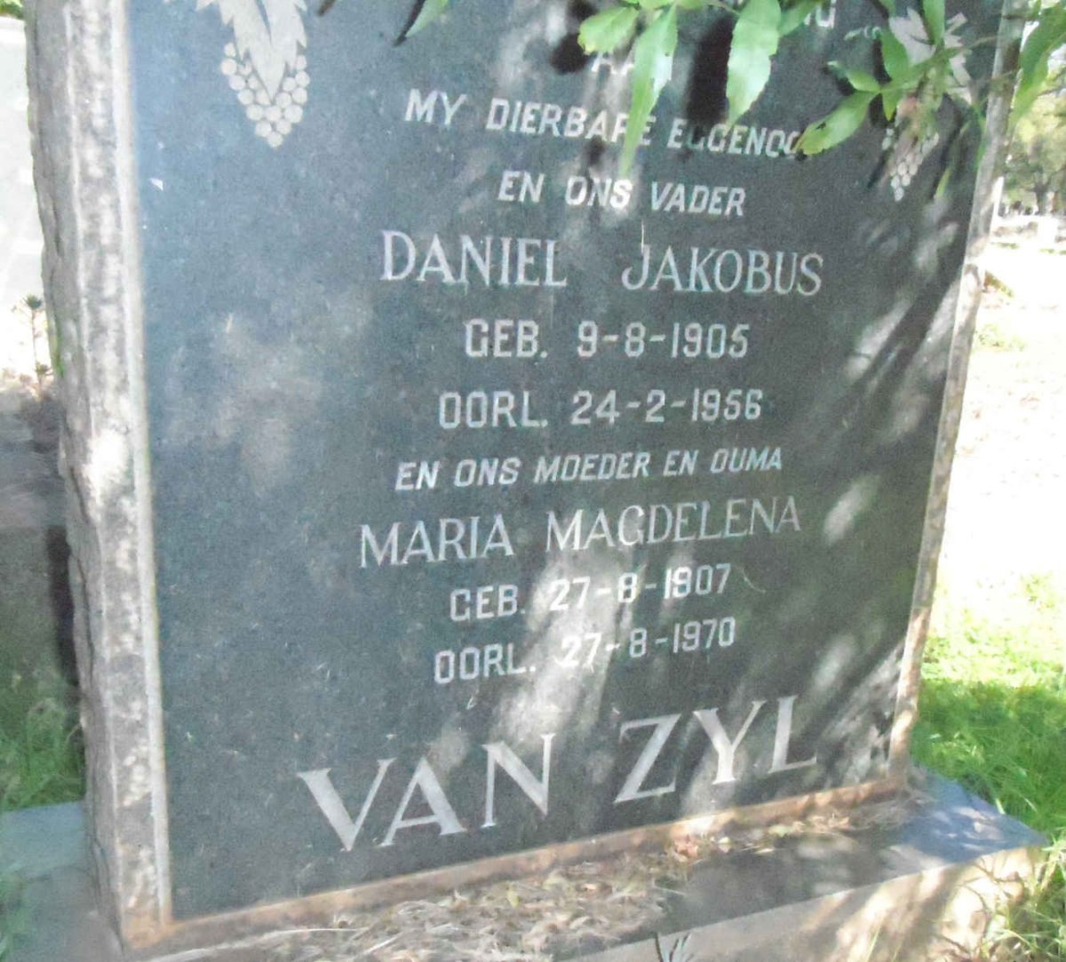 ZYL Daniel Jakobus, van 1905-1956 &amp; Maria Magdelena 1907-1970