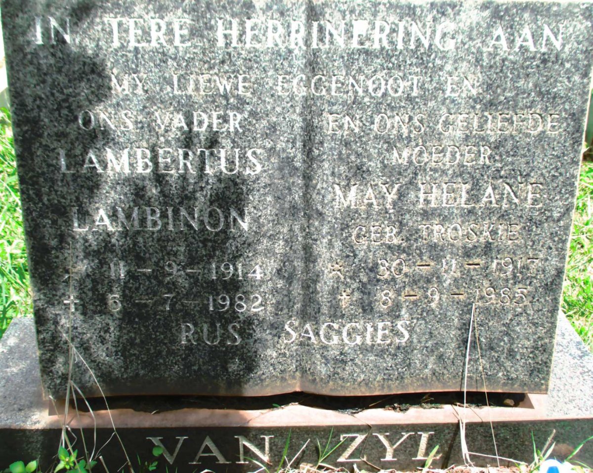 ZYL Lambertus Lambinon, van 1914-1982 &amp; May Helane TROSKIE 1917-1985