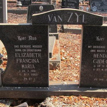 ZYL Hendrik Gideon, van 1918-1972 &amp; Elizabeth Francina Maria 1916-2003