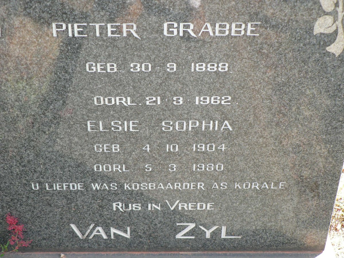 ZYL Pieter Grabbe, van 1888-1962 &amp; Elsie Sophia 1904-1980