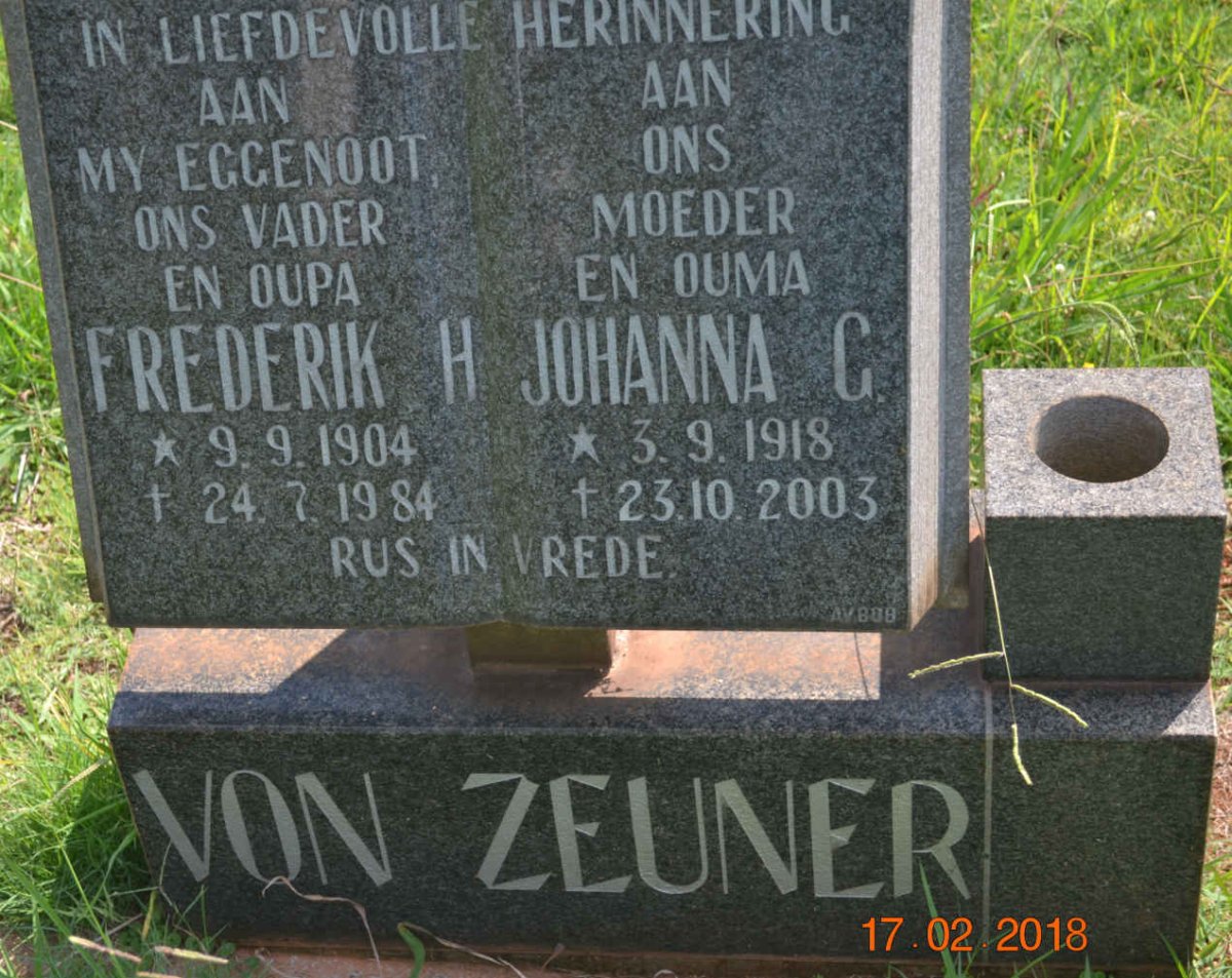 ZEUNER Frederik H., von 1904-1984 &amp; Johanna G. 1918-2003