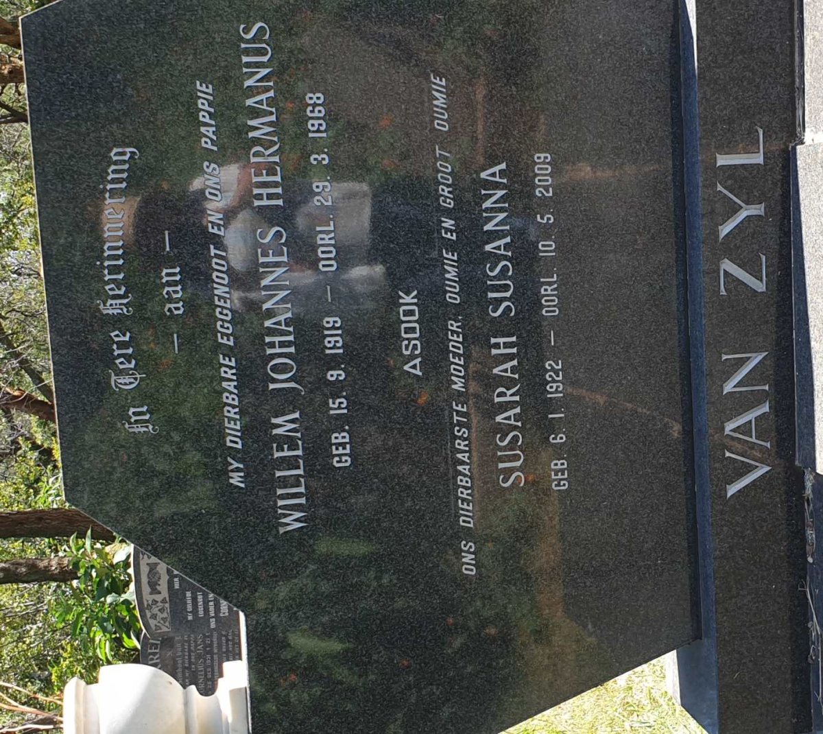 ZYL Willem Johannes Hermanus, van 1919-1968 &amp; Susarah Susanna 1922-2009