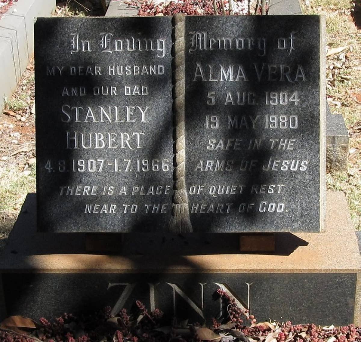 ZINN Stanley Hubert 1907-1966 &amp; Alma Vera 1904-1980