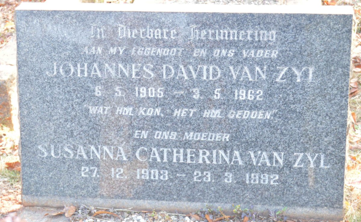 ZYL Johannes David, van 1905-1962 &amp; Susanna Catharina 1903-1992