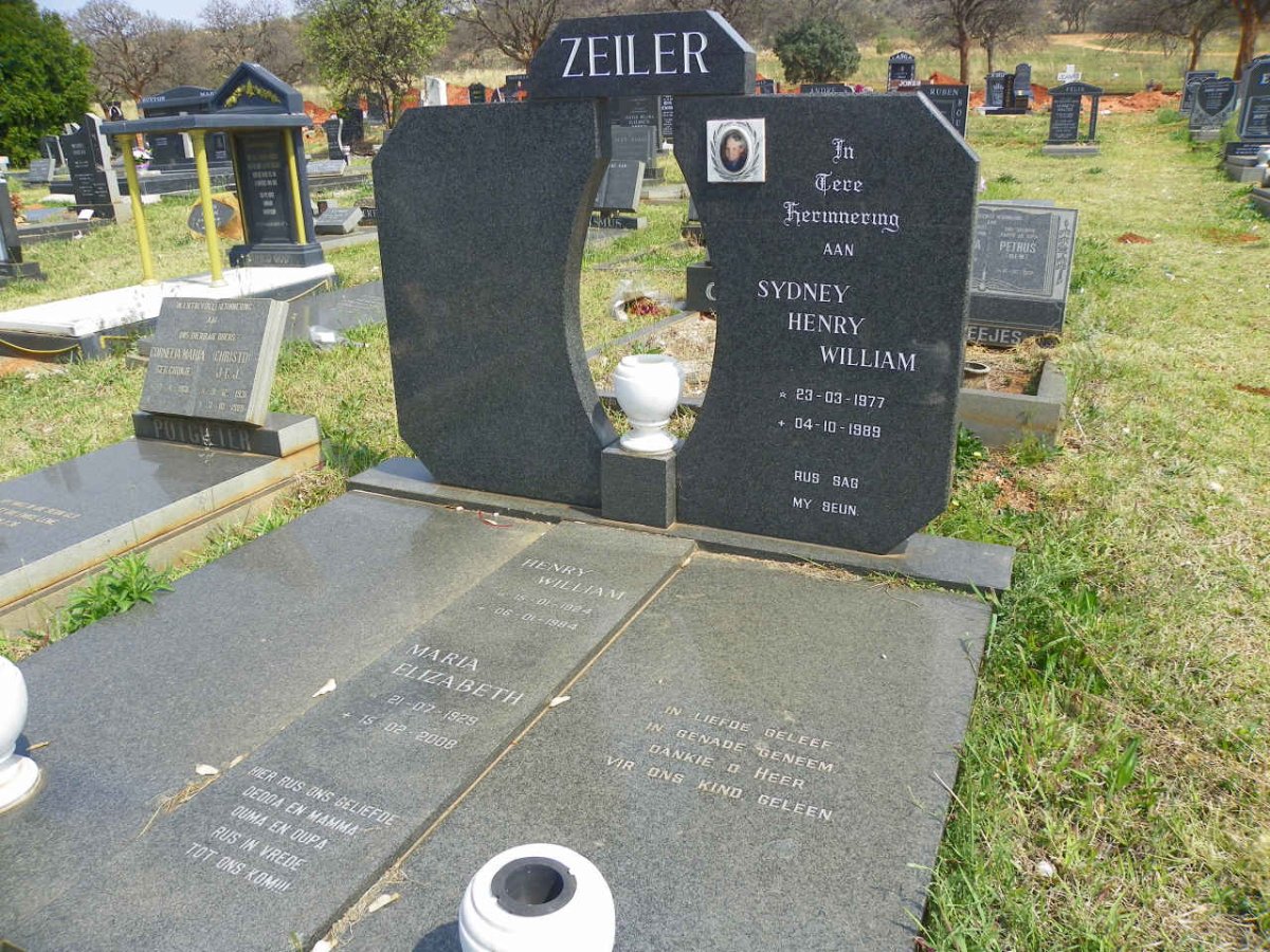 ZEILER Henry William 1924-1984 &amp; Maria Elizabeth 1929-2008 :: ZEILER Sydney Henry William 1977-1989