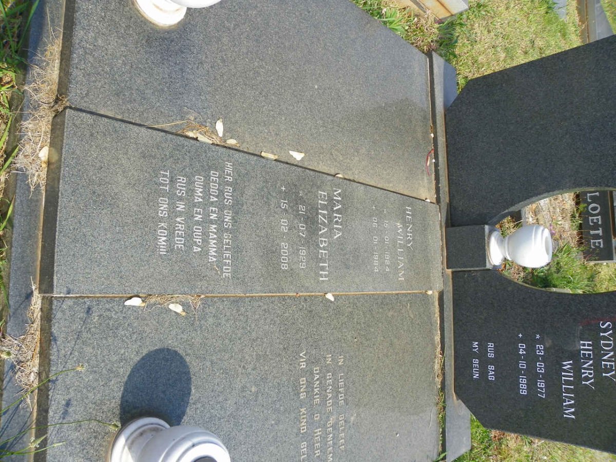 ZEILER Henry William 1924-1984 &amp; Maria Elizabeth 1929-2008 :: ZEILER Sydney Henry William 1977-1989
