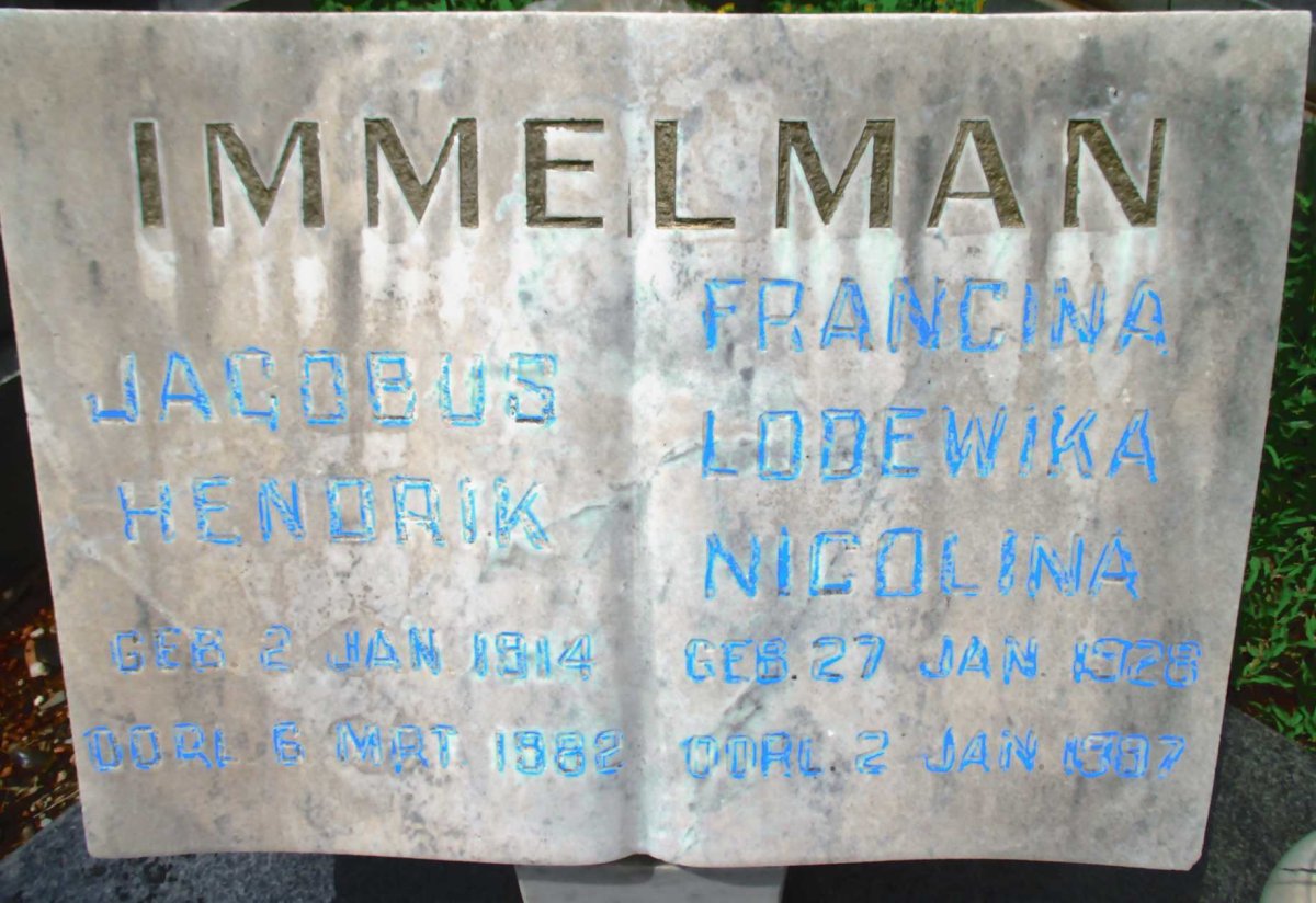 IMMELMAN Jacobus Hendrik 1914-1982 &amp; Francina Lodewika Nicolina 1928-1997
