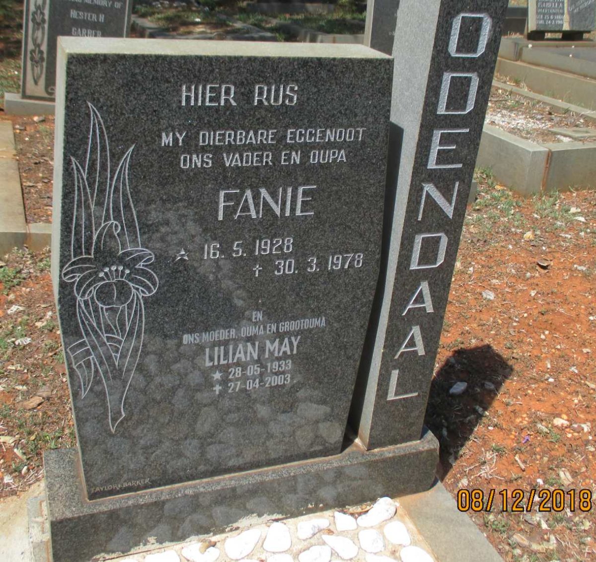 ODENDAAL Fanie 1928-1978 &amp; Lilian May 1933-2003