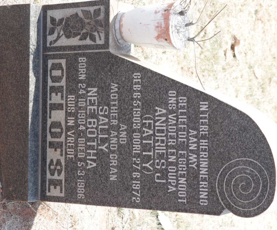 OELOFSE Andries J. 1903-1972 &amp; Sally BOTHA 1904-1986