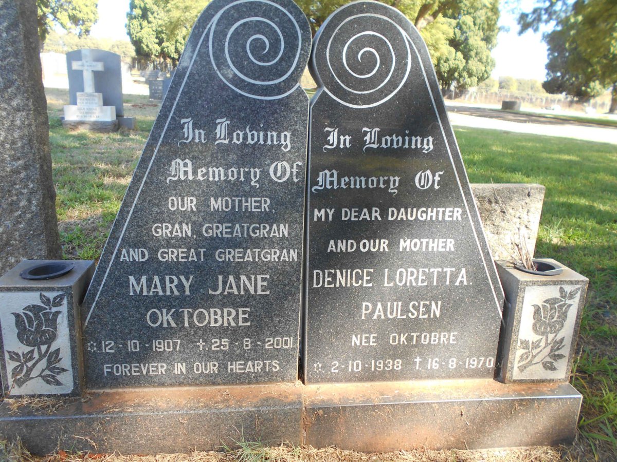 OKTOBRE Mary Jane 1907-2001 :: PAULSEN Denice Loretta nee OKTOBRE 1938-1970
