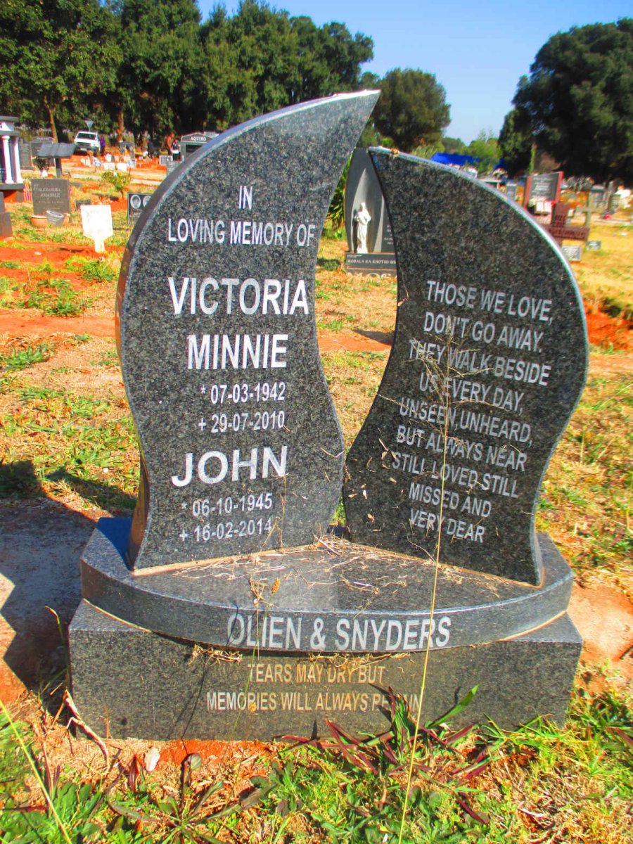 OLIEN Victoria Minnie 1942-2010 :: SNYDERS John 1945-2014