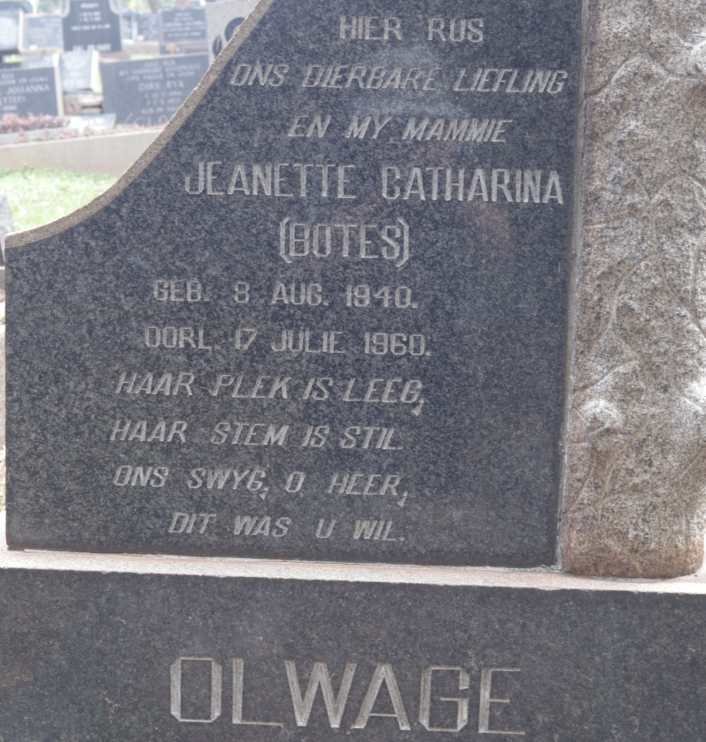 OLWAGE Jeanette Catharina nee BOTES 1940-1960