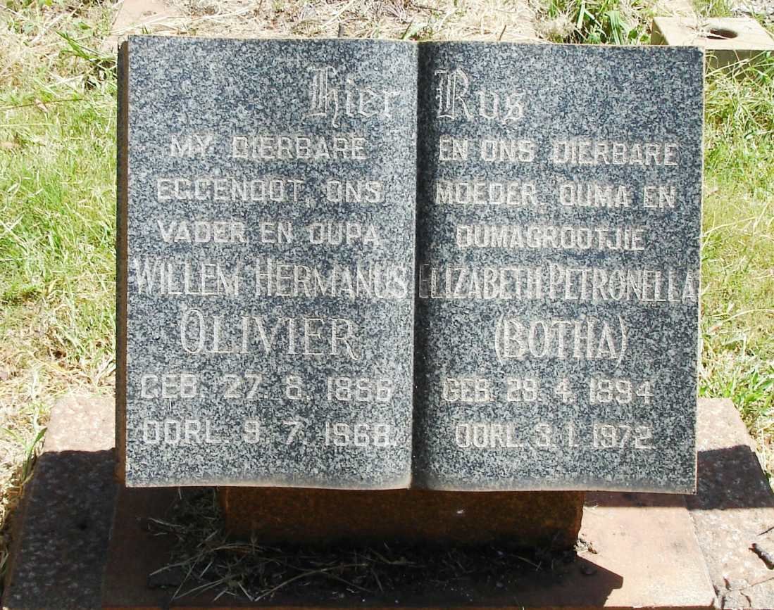 OLIVIER Willem Hermanus 18?6-1968 &amp; Elizabeth Petronella BOTHA 1894-1972
