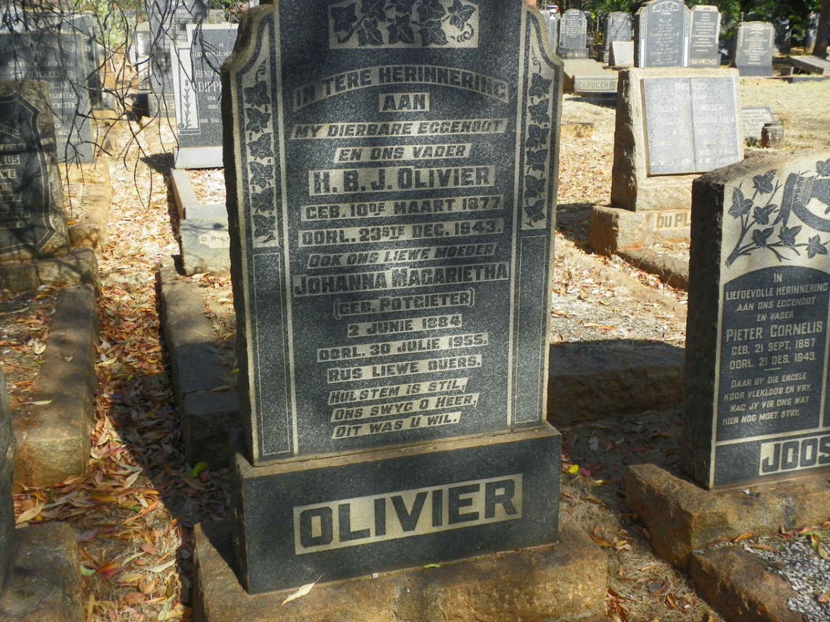 OLIVIER H.B.J. 1877-1943 &amp; Johanna Magarietha POTGIETER 1884-1955