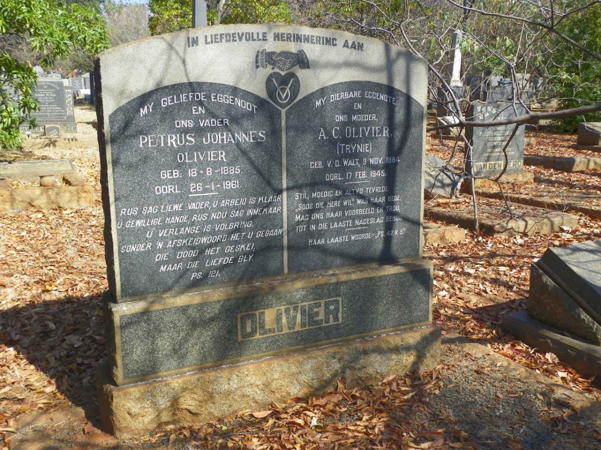 OLIVIER Petrus Johannes 1885-1961 &amp; A.C. V.D. WALT 1884-1945