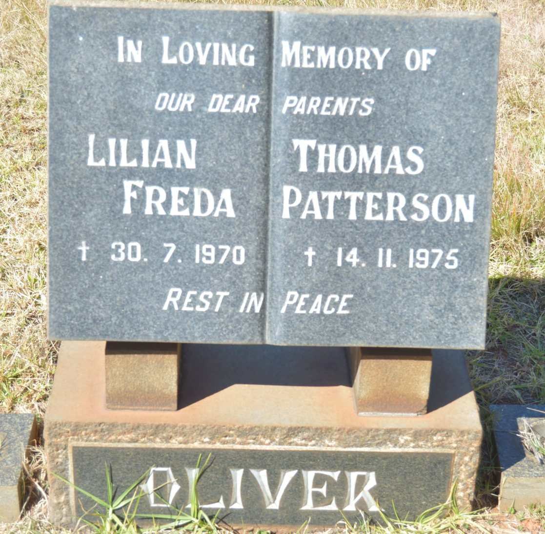 OLIVER Thomas Patterson -1975 &amp; Lilian Freda -1970