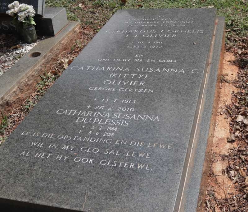 OLIVIER Gerhardus Cornelis J.J. 1911-1972 &amp; Catharina Susanna G. GERTZEN 1913-2010 :: DU PLESSIS Catharina Susanna 1944-2018