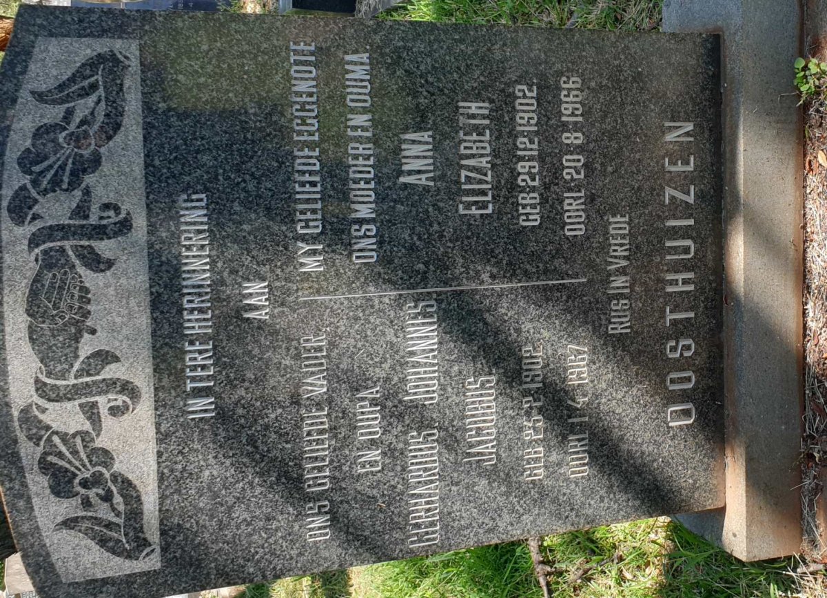 OOSTHUIZEN Gerhardus Johannes Jacobus 1902-1967 &amp; Anna Elizabeth 1902-1966