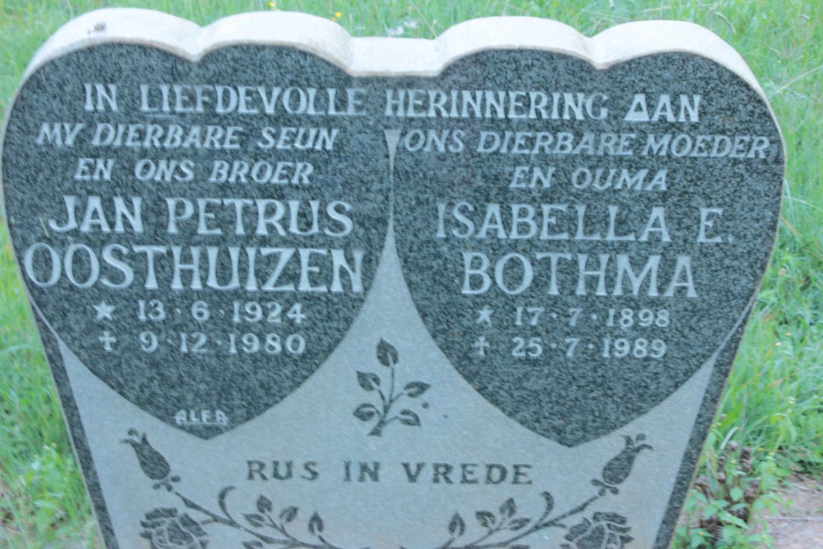 OOSTHUIZEN Jan Petrus 1924-1980 &amp; Isabella E. BOTHMA 1898-1989