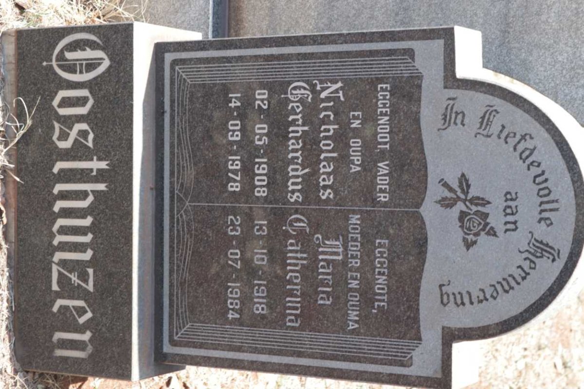 OOSTHUIZEN Nicholaas Gerhardus 1908-1978 &amp; Maria Catherina 1918-1984
