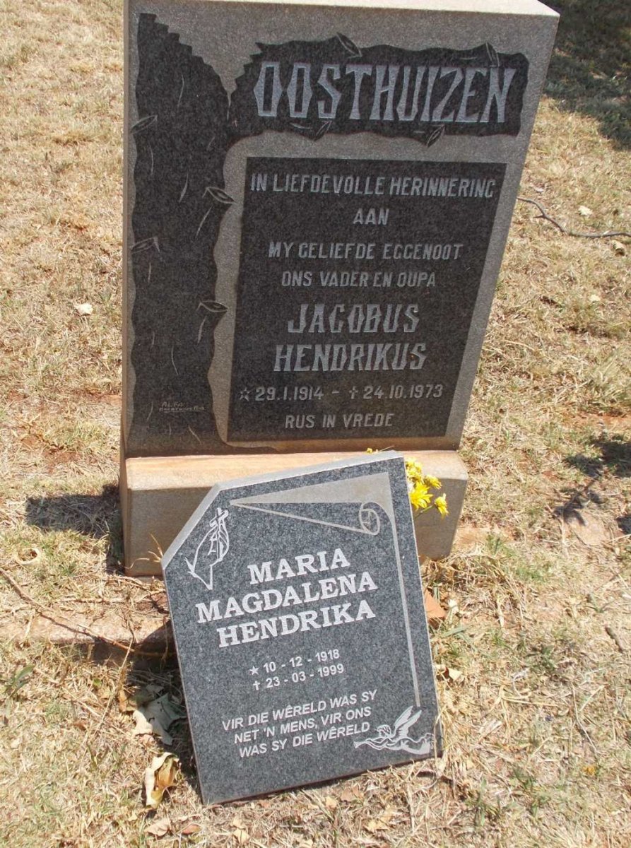 OOSTHUIZEN Jacobus Hendrikus 1914-1973 &amp; Maria Magdalena Hendrika 1918-1999