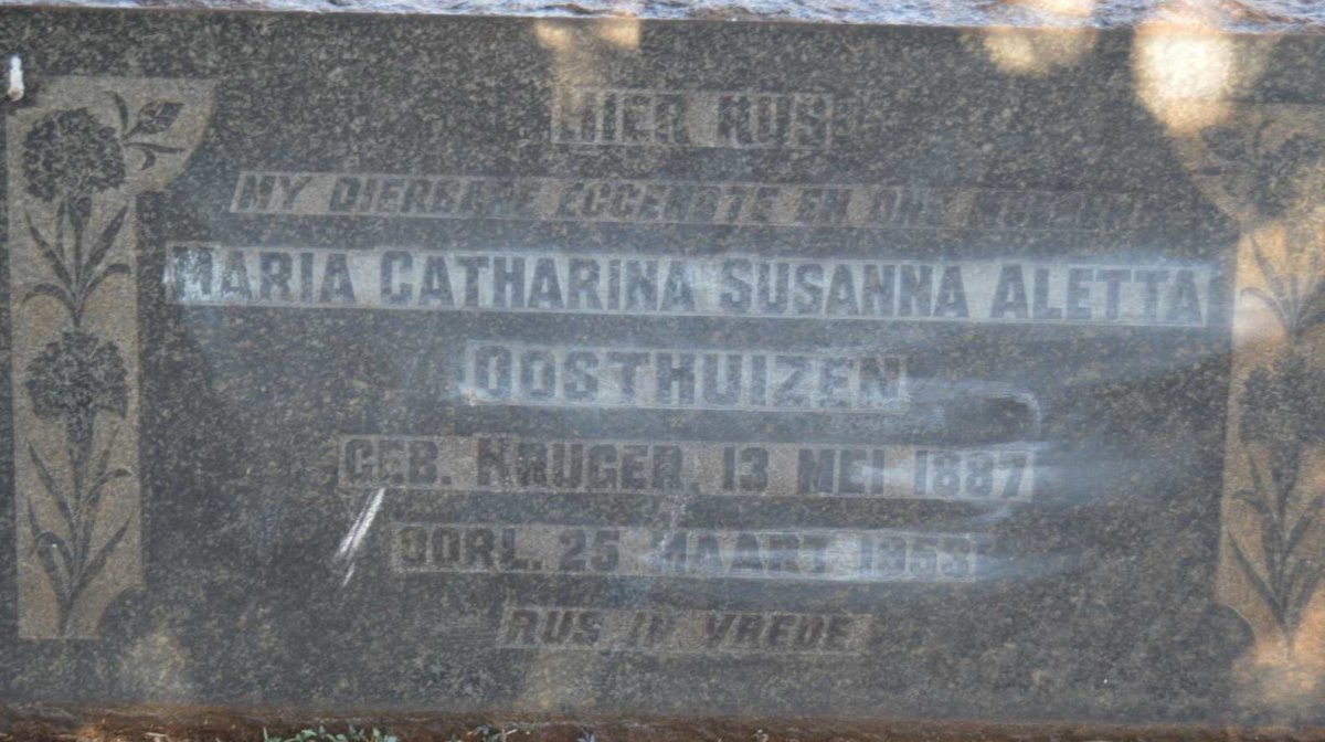 OOSTHUIZEN Maria Catharina Susanna Aletta nee KRUGER 1887-1953