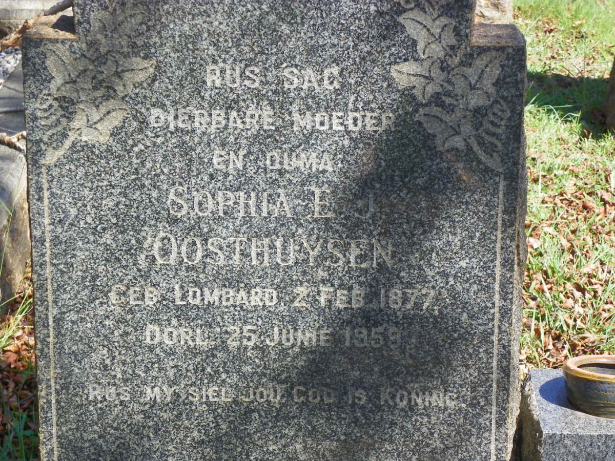 OOSTHUYSEN Sophia E J. nee LOMBARD 1877-1959