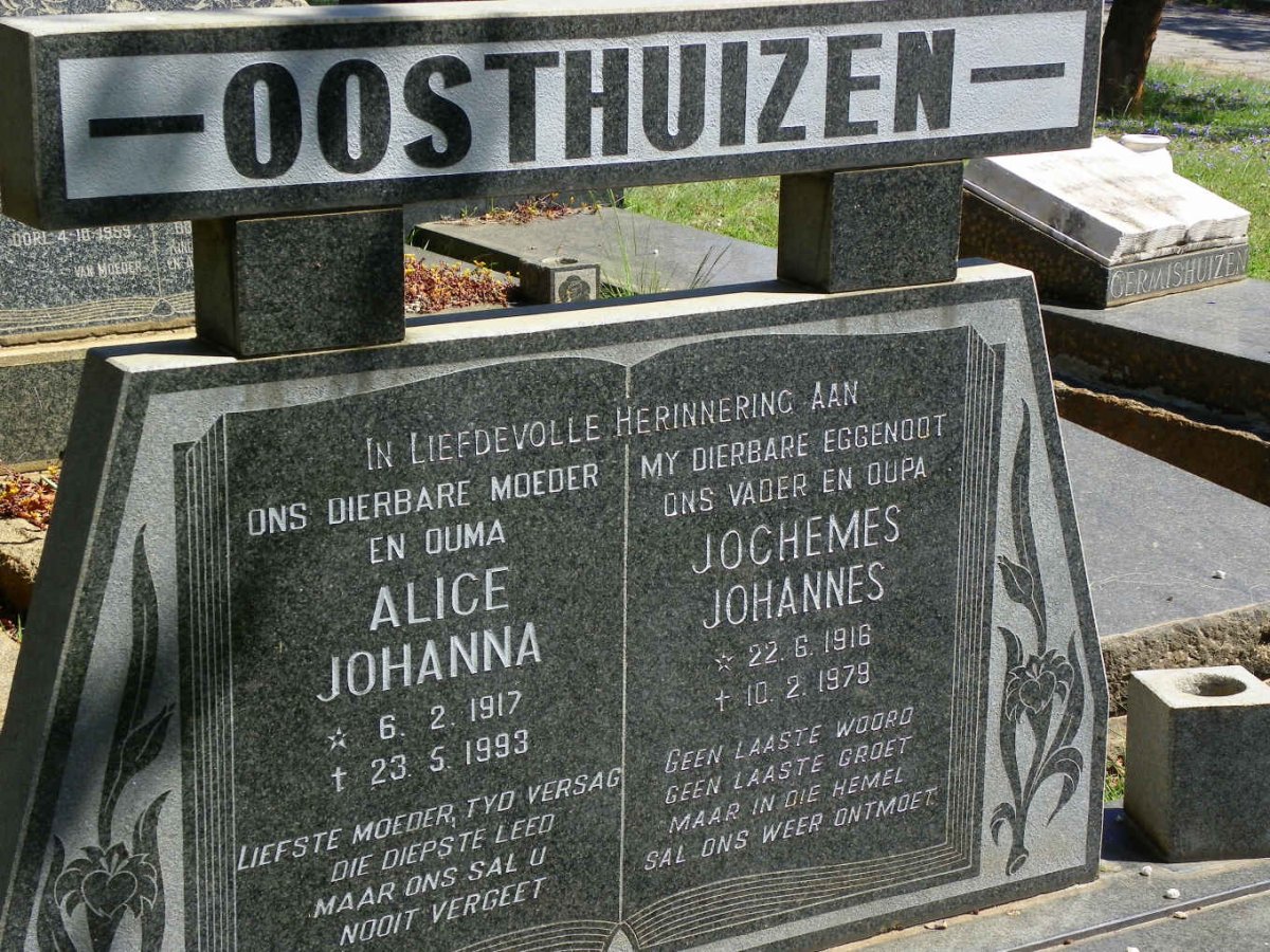 OOSTHUIZEN Jochemes Johannes 1916-1979 &amp; Alice Johanna 1917-1993